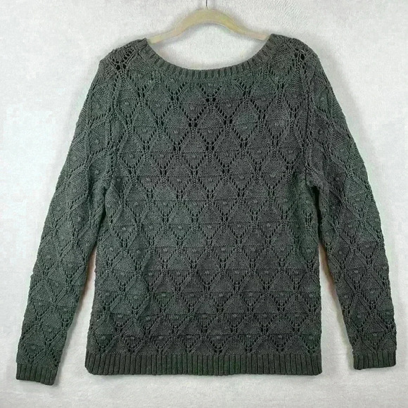 Tommy Hilfiger Sweater Women’s XL Gray Open Diamond Pattern Scoop Neck Knit - Picture 4 of 10